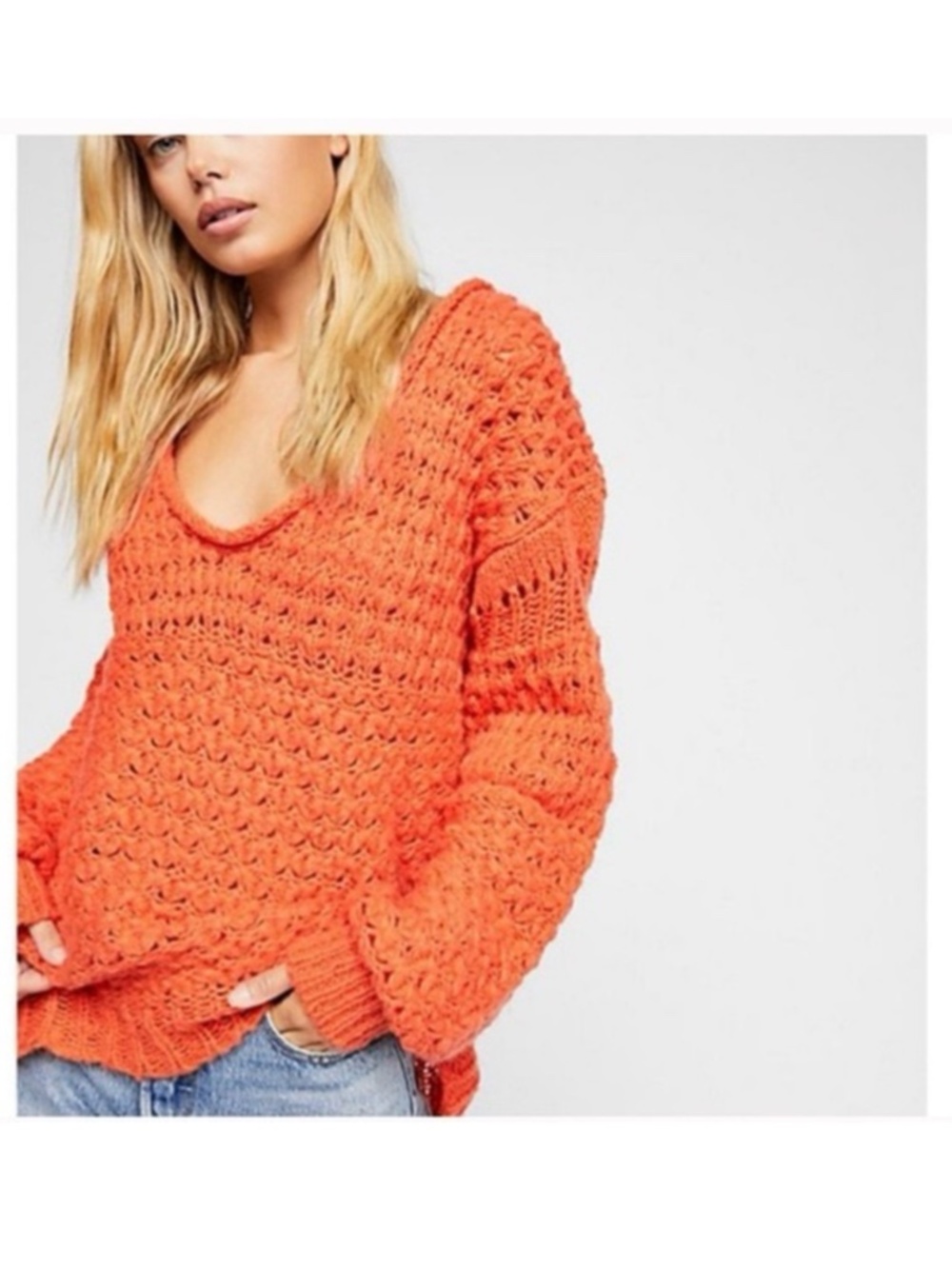 Free People Bright Orange Knit wool Sweater